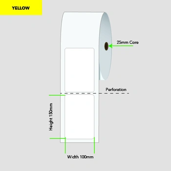 Shipping Labels - Direct Thermal - 100mm x 150mm x 25mm Core YELLOW (6 rolls of 400)