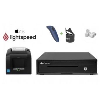 LightSpeed iPad R-Series and X-Series Bundle - Receipt Printer, Cash Drawer, 2D Cordless Scanner, Paper, Charging Dock