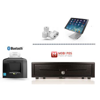 MobiPOS Bluetooth Bundle no.1 - Bluetooth Receipt Printer, Cash Drawer (Optional iPad Stand,  Paper)