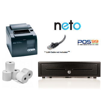 NETO MaroPost Apple iPad/Mac or Windows PC Bundle no.1 STAR TSP143LAN Printer, Cash Drawer, Paper