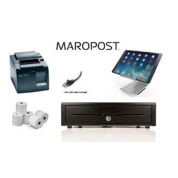 NETO Maropost iPad Bundle no.12 STAR TSP143LAN Printer, iPad Silver Tilt Stand, Cash Drawer, Paper