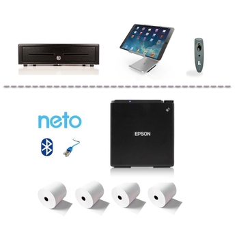 Neto MaroPost Bundle No.32 - Epson Bluetooth & Network Printer + 4 Paper Rolls (Optional Cash drawer, iPad Stand, Cordless Scanner)