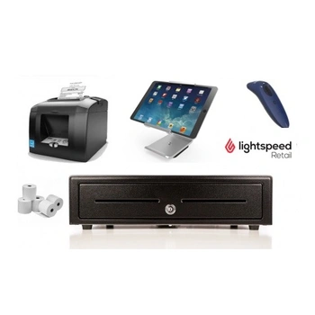 LightSpeed Retail X-Series Bundle No.10 - Bluetooth Printer, 2D Bluetooth Scanner, Cash Drawer, Paper, iPad Stand
