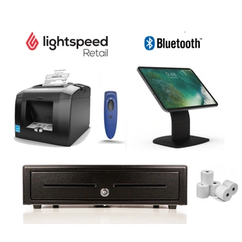 LightSpeed Retail X-Series POS Bundle No.18 - Bluetooth Printer, Socket Scanner, Cash Drawer, Paper, iPad Monza Stand
