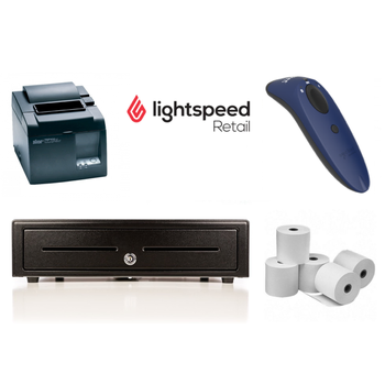 LightSpeed Retail X-Series and R-Series Bundle No.23 STAR Network Receipt Printer, Socket Bluetooth Scanner, Cash Drawer, Paper