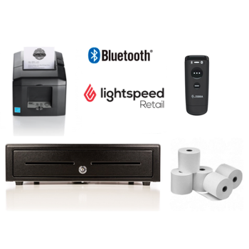 LightSpeed Retail X-Series POS Bundle No.25 Bluetooth Printer, Zebra Bluetooth Scanner, Cash Drawer, Paper