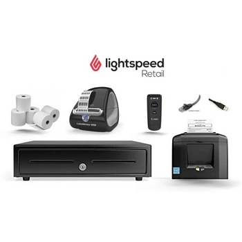 LightSpeed Retail X-Series POS Bundle No.27 - Epson Receipt Printer Zebra Bluetooth Scanner Label Printer Cash Drawer Paper