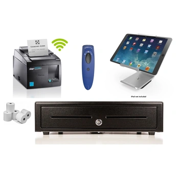 LightSpeed Retail X-Series and R-Series Bundle No.30 - STAR Wifi Receipt Printer, Socket Bluetooth Scanner, Cash Drawer, Paper, iPad Stand