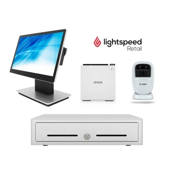 Lightspeed Retail X-Series and R-Series White POS Bundle No.34 - Silver POS Terminal, White Receipt Printer, Cash Drawer, Scanner