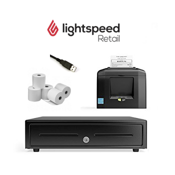 LightSpeed Retail X-Series and R-Series POS Bundle No.4 USB Receipt Printer, Cash Drawer, Paper 