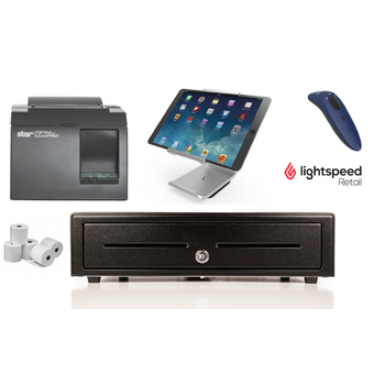 LightSpeed Retail X-Series and R-Series Bundle no.8 STAR TSP143LAN Printer, 2D Socket Scanner, Cash Drawer, Paper, iPad Stand