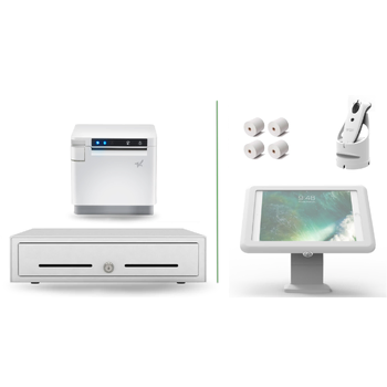 Lightspeed Retail X-Series and R-Series POS White Bundle - Receipt Printer + Cash Drawer (Optional Paper, Scanner, Stand, iPad)