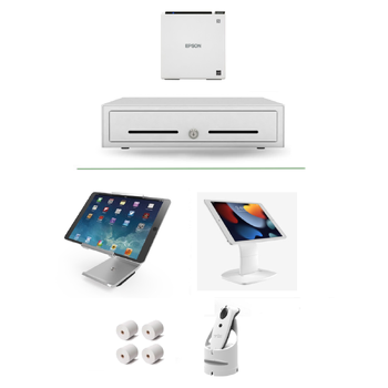 Lightspeed X-Series and R-Series White Epson m30II Bundle - Receipt Printer & Cash Drawer (Optional Paper, Scanner, Stand, iPad)