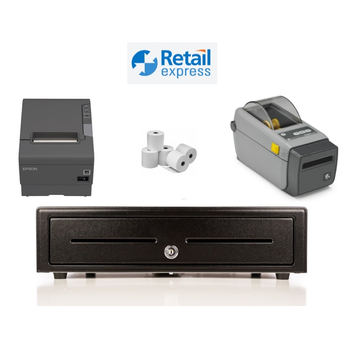 Retail Express Bundle No.17 - Epson Receipt Printer Zebra Barcode Label Printer + Labels + Cash Drawer