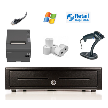 Retail Express Bundle No.9 - Epson TM-T82IV Ethernet Thermal Printer, USB Scanner, Cash Drawer, Paper