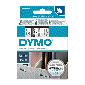 DYMO D1 Label Tape 12mm x 7m, Black on Clear (S0720500)