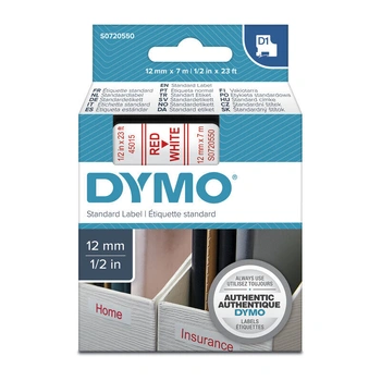 DYMO D1 Label Tape 12mm x 7m, Red on White (S0720550)