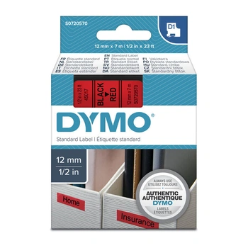 DYMO D1 Label Tape 12mm x 7m, Black on Red (S0720570)