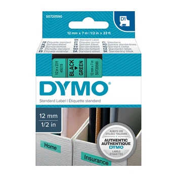 DYMO D1 Label Tape 12mm x 7m, Black on Green (S0720590)