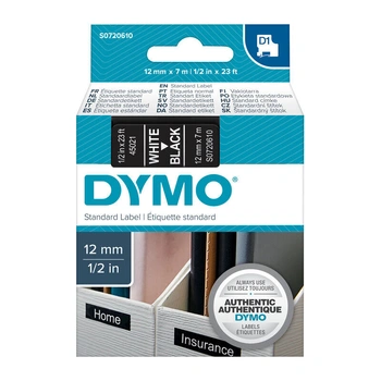 DYMO D1 Label Tape 12mm x 7m, White on Black (S0720610)