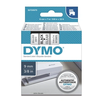 DYMO D1 Label Tape 9mm x 7m, Black on Clear (S0720670)