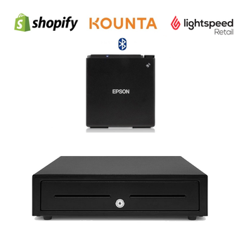 Shopify | LightSpeed Retail | Kounta POS iPad Bluetooth Bundle (Bluetooth Epson m30III Receipt Printer, Cash Drawer, Optional Paper)