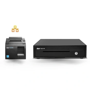 Star Micronics Thermal TSP143LAN (TSP100) Ethernet OR Wifi Printer and SMALL STAR Cash Drawer Bundle