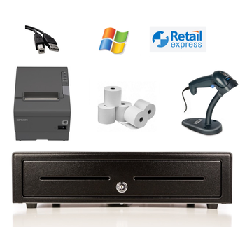 Retail Express Bundle No.1 - Epson TM-T82III USB Thermal Printer, USB Scanner, Cash Drawer, Paper