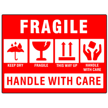 100x75 FRAGILE Safety Warning Label Roll Red with Black Printed