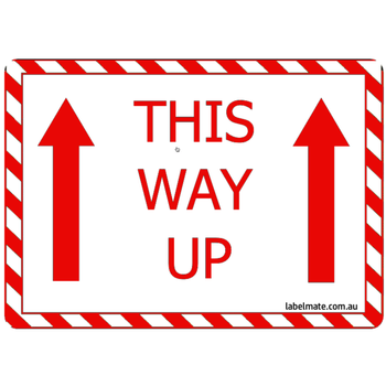 100×75 THIS WAY UP White and Red Warning Label Roll Black Printed