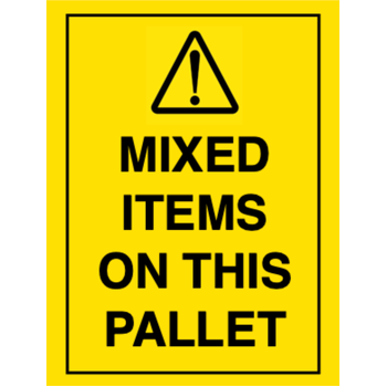 80×124 MIXED ITEMS ON THIS PALLET Fluro Yellow Warning Label Roll Black Printed