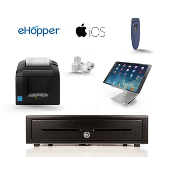 eHopper POS Software & iPad Compatible Bundle - Receipt Printer, VPOS Tilt Tablet Stand, Cash Drawer, Paper