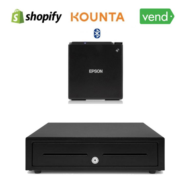 Shopify | Vend | Kounta POS iPad Bluetooth Bundle (Bluetooth Epson m30II Receipt Printer, Cash Drawer, Optional Paper)