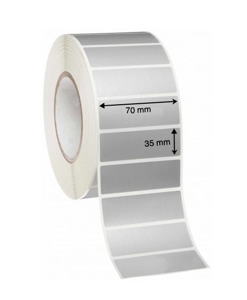 Thermal Transfer Labels 70mm x 35mm x 25/38/40mm Core (Rolls of 1,000) - Silver Mylar
