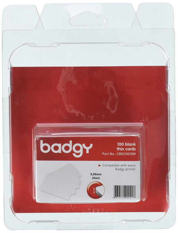 Badgy100 Badgy200 - 2 Packs of 100 Thin PVC Cards (0.50 mm x 20 mil) CBGC0020W