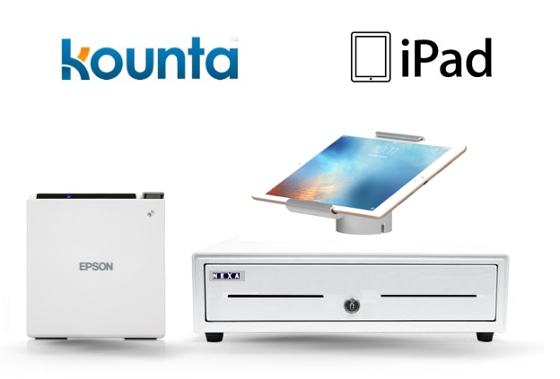 Kounta White Bundle - iPad Only Receipt Printer, Cash Drawer , iPad Pivot Stand (Optional paper)