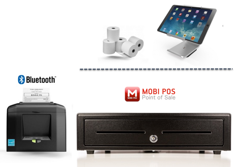 MobiPOS Bluetooth Bundle no.1 - Bluetooth Receipt Printer, Cash Drawer (Optional iPad Stand,  Paper)