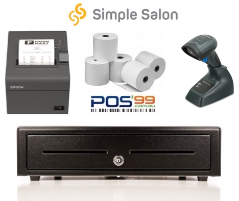 Simple Salon Bundle No.2 - USB Receipt Printer, Cordless Scanner, Cash Drawer, Paper (Windows or Mac)