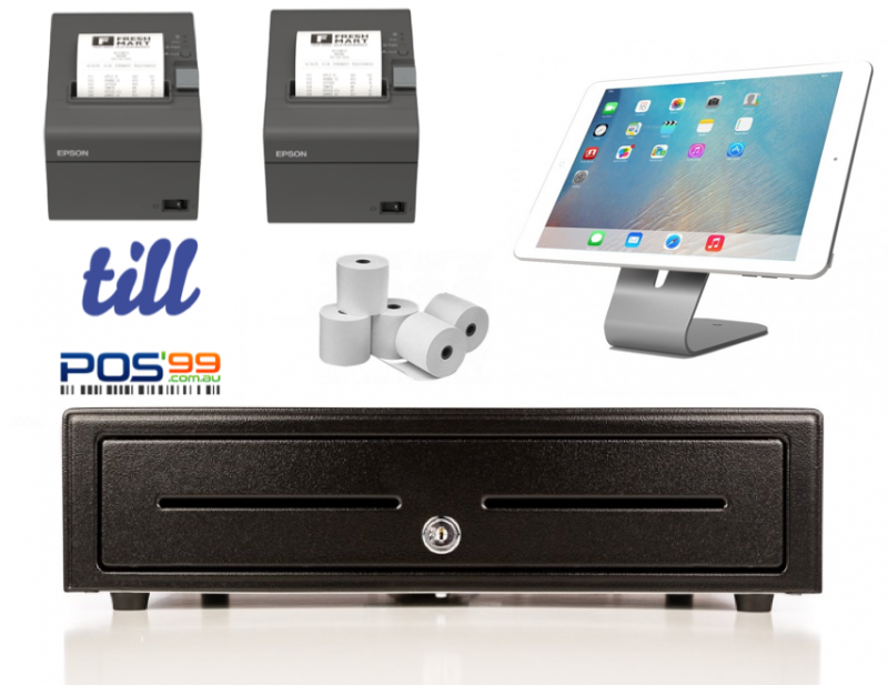 TillPOS Bundle no.3 (Restaurant/Multi) - 2 x Epson TM-T82II LAN / Ethernet Thermal Receipt Printers, Universal Tablet Stand, Cash Drawer, Box of Paper