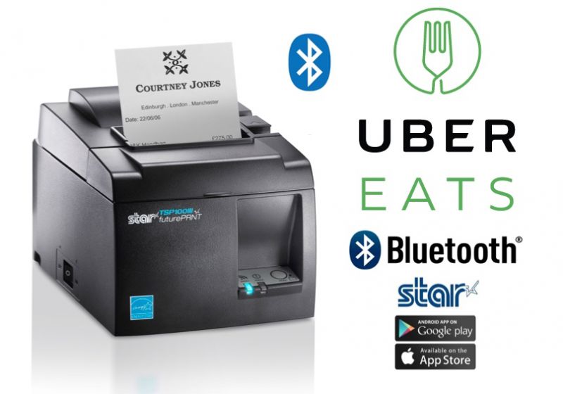 UberEats iPad or Android Compatible Bluetooth Docket Printer with Autocutter (Black)